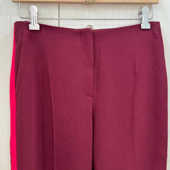 CINQ A SEPT Lana Piped Cropped Trousers Size 2 Rhubarb Camilla Red Crepe Pants - Picture 3 of 11